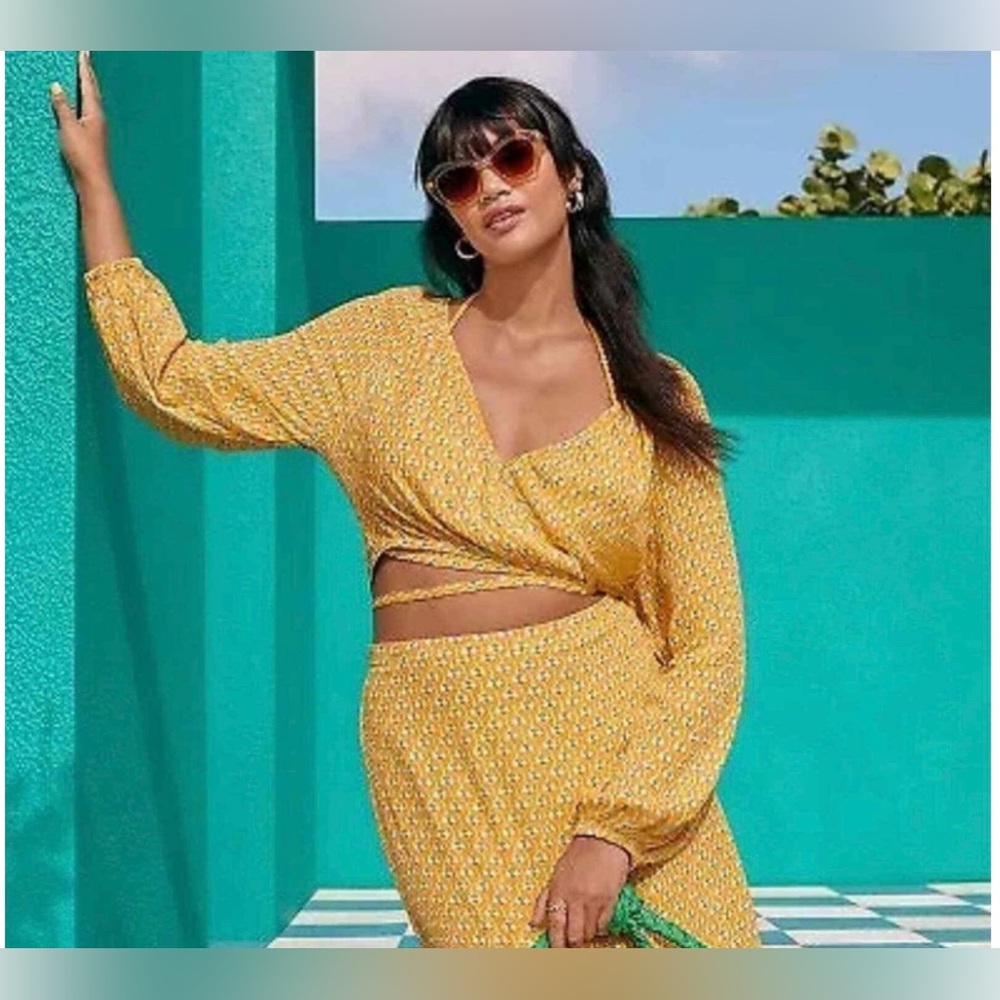Women's Dainty Lotus Print Wrap Top - RHODE × Target Yellow/Turquoise